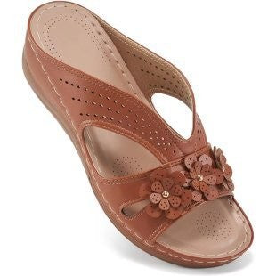 Damen Komfortable Clogs mit floralen Applikationen und atmungsaktiven Einsätzen EB