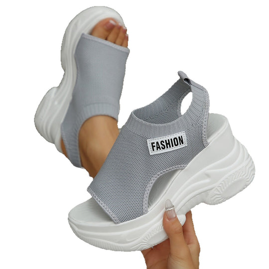Damen Plattform-Sandalen mit atmungsaktivem Strickmaterial EB