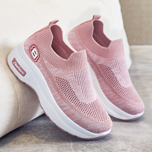 Damen nan atmungsaktive Strick-Sneaker mit Plateau-Sohle und elastischer Sockenkonstruktion EB
