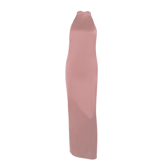 Damen elegantes Maxikleid mit hohem Kragen und figurbetontem Schnitt EB