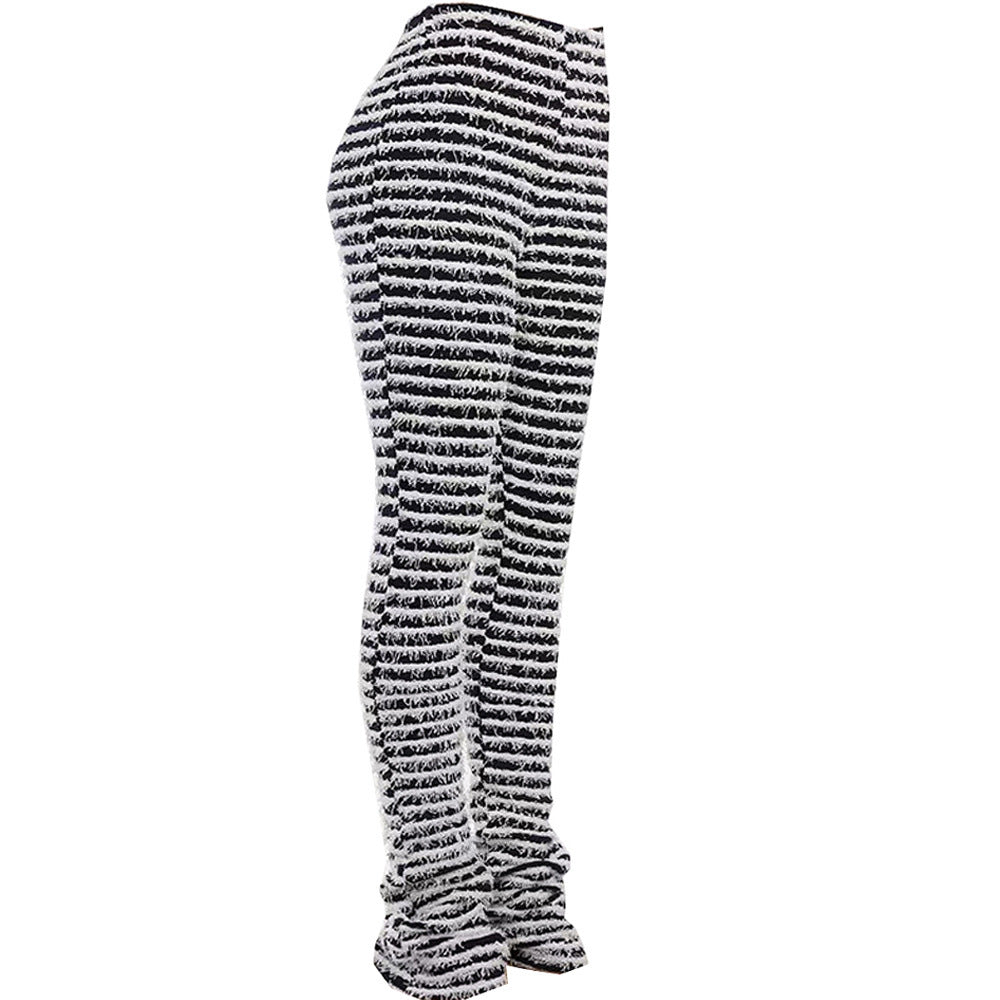 Damen hochtaillierte Streifenhose mit weichem Material und bequemem Schnitt EB