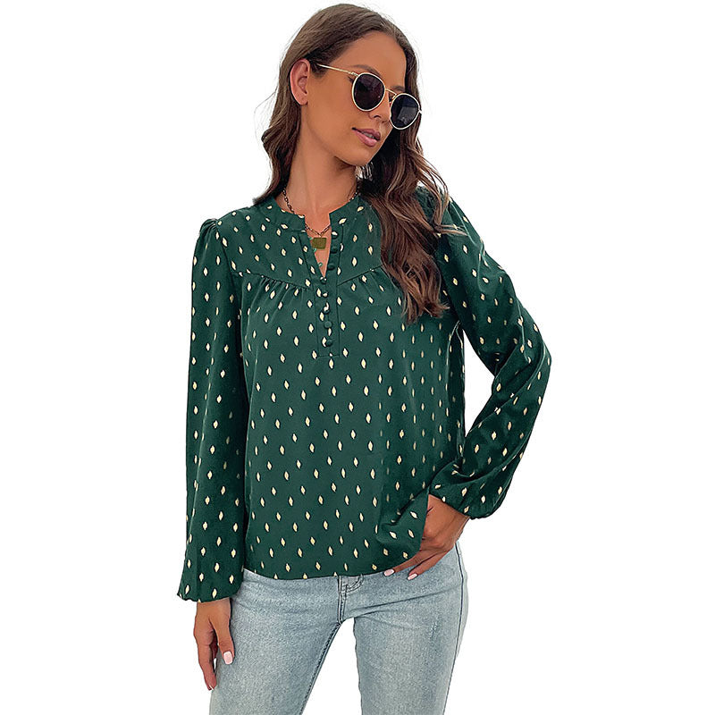 Damen Bluse mit feinem Druck und Knopfdetails EB