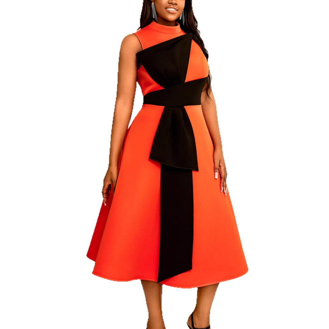 Damen Elegantes Midi-Kleid mit asymmetrischem Schnitt und voluminösem Schleifenakzent EB