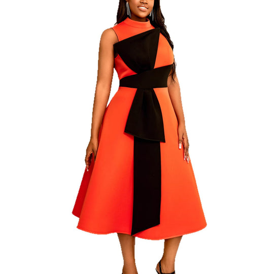 Damen Elegantes Midi-Kleid mit asymmetrischem Schnitt und voluminösem Schleifenakzent EB