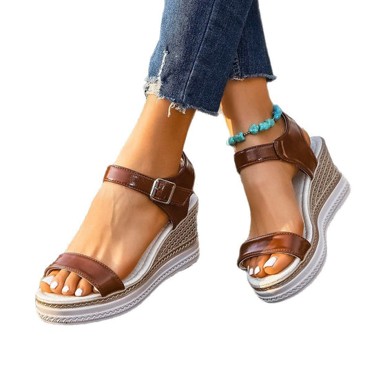 Damen bequeme Wedge-Sandalen mit verstellbarem Riemen EB
