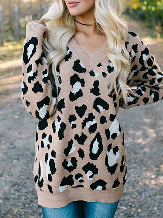 Damen Strickpullover mit modernem Leopardenmuster EB