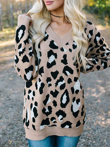 Damen Strickpullover mit modernem Leopardenmuster EB