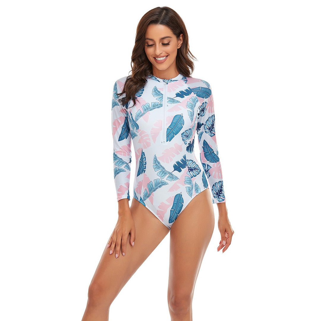 Damen Sportlicher Langarm-Badeanzug mit floralem Muster EB