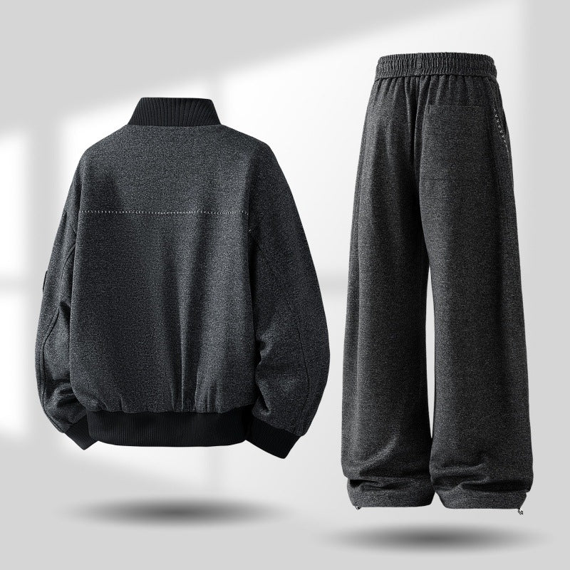 Herren komfortabler oversized Freizeit-Trainingsanzug mit Reißverschlussjacke und weiten Jogginghosen EB