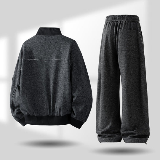 Herren komfortabler oversized Freizeit-Trainingsanzug mit Reißverschlussjacke und weiten Jogginghosen EB