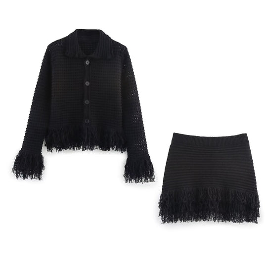 Damen Grobstrickjacke mit Fransen EB