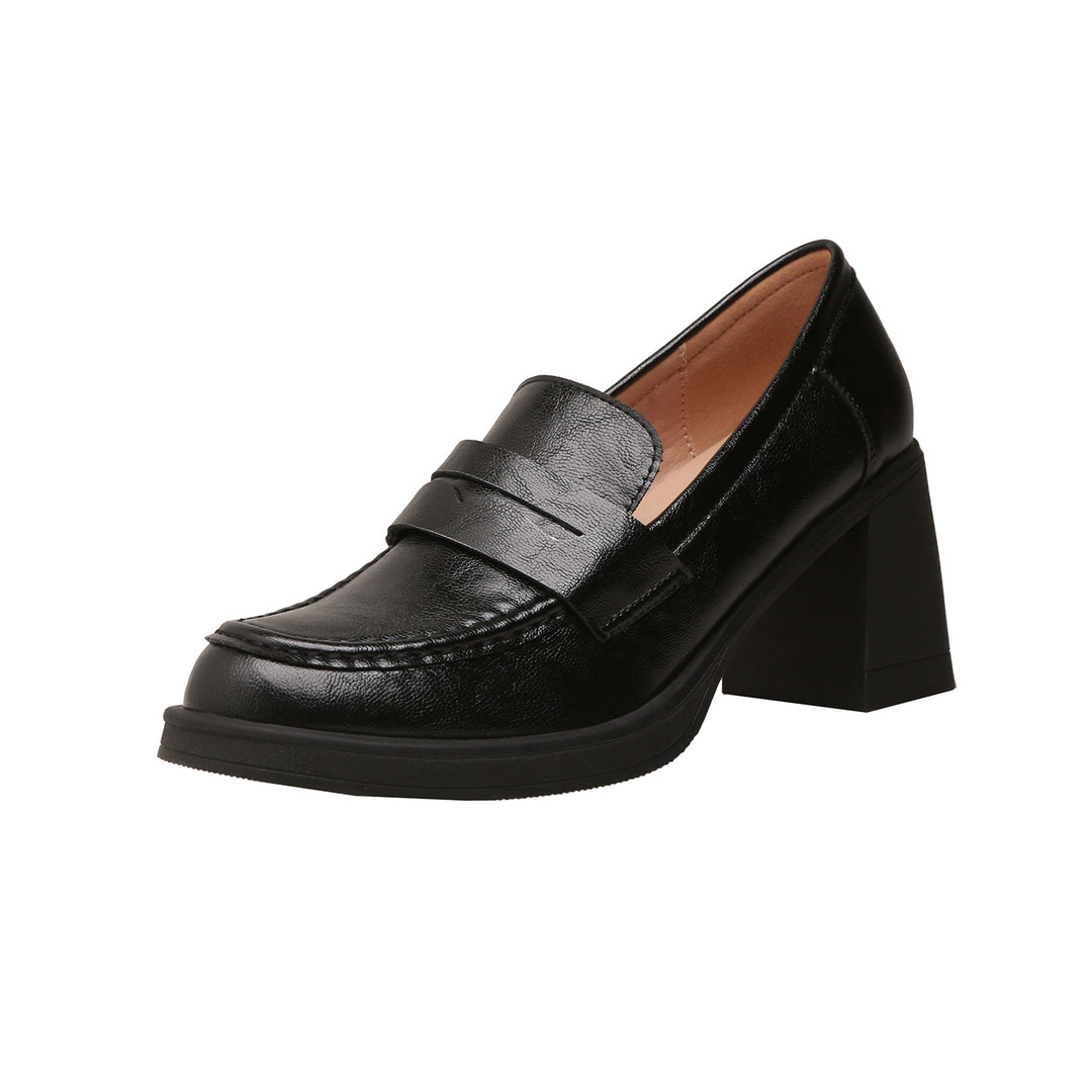 Damen Mokassin-Pumps mit blockiertem Absatz und modischem Lederlook EB
