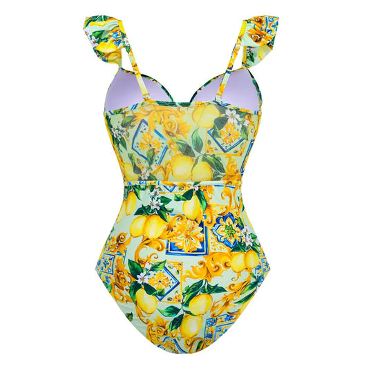 Damen Schwimmanzug mit floralem Design und V-Ausschnitt EB