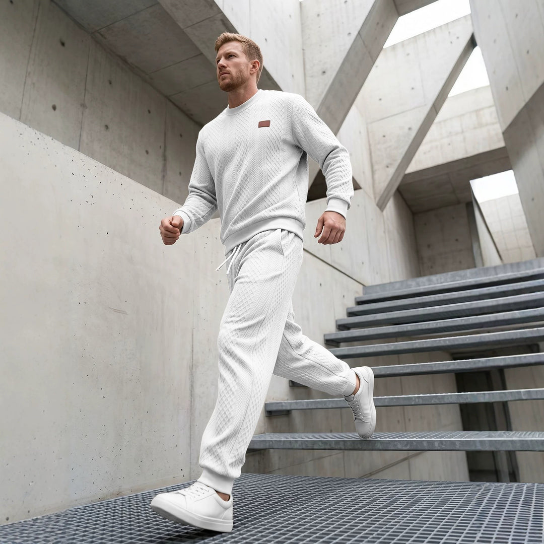 Herren Strukturierter Strick-Jogginganzug mit Rundhalsausschnitt und Kordelbund EB