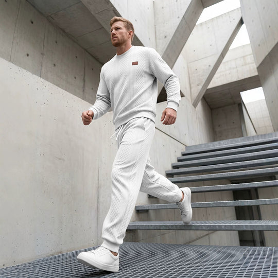 Herren Strukturierter Strick-Jogginganzug mit Rundhalsausschnitt und Kordelbund EB