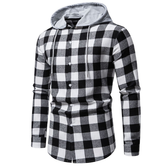 Herren Karo-Hemdjacke mit Kapuze und modernem Schnitt EB