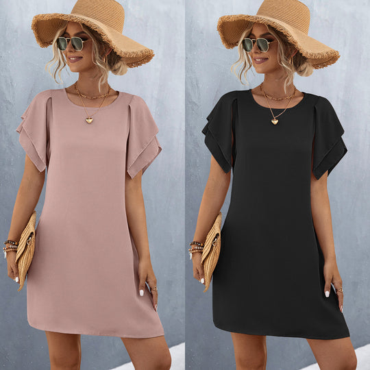 Damen Kurzarmkleid mit voluminösen Rüschendetails und bequemen Schnitt EB