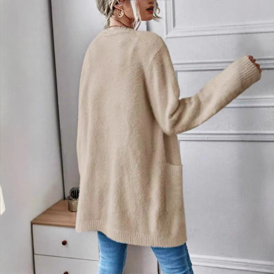 Damen Flauschiger Offener Cardigan aus weichem Material EB