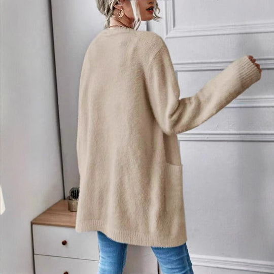 Damen Flauschiger Offener Cardigan aus weichem Material EB