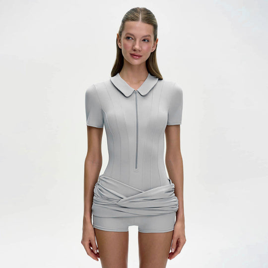 Damen Figurbetontes Minikleid mit Kragen und Reißverschluss EB