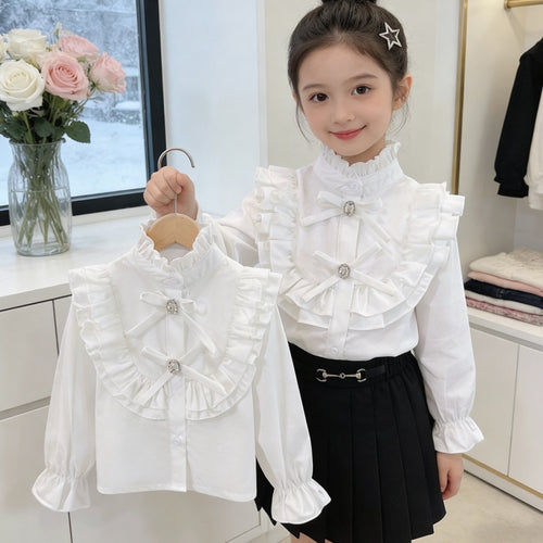 Mädchen elegante Bluse mit Volant und Rüschendetails EB