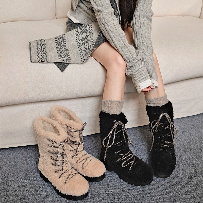 Damen modische Winterstiefel mit flauschigem Innenfutter und robustem Sohlenprofil EB
