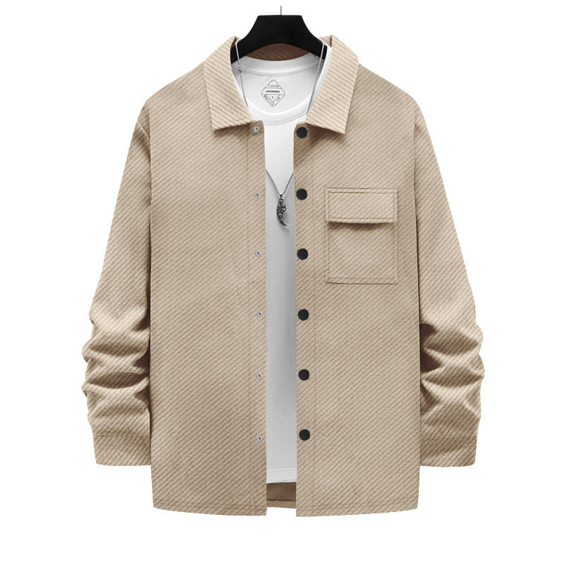 Herren nan strukturierte Overshirt-Jacke mit Kentkragen Druckknopfleiste und aufgesetzter Brusttasche EB