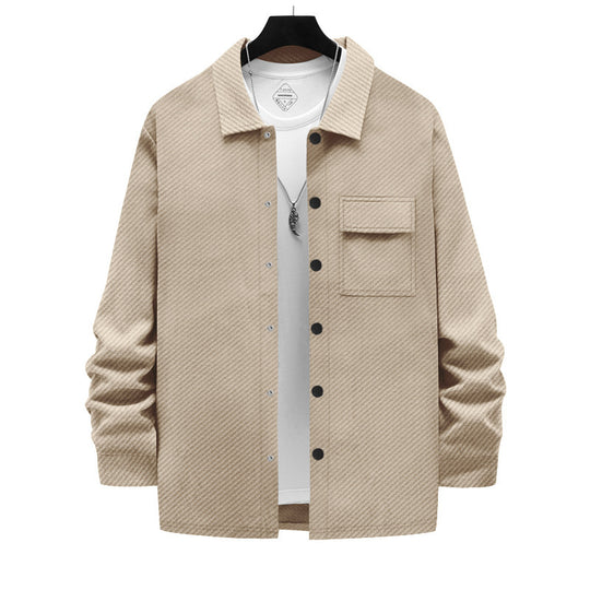 Herren nan strukturierte Overshirt-Jacke mit Kentkragen Druckknopfleiste und aufgesetzter Brusttasche EB