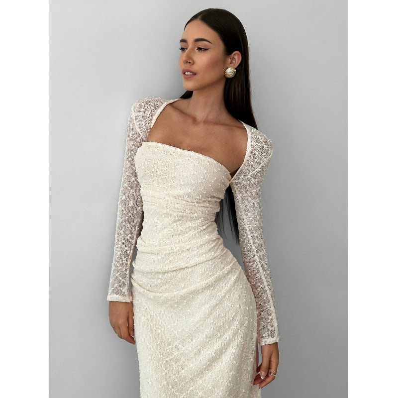 Damen Maxikleid mit transparenten Ärmeln EB