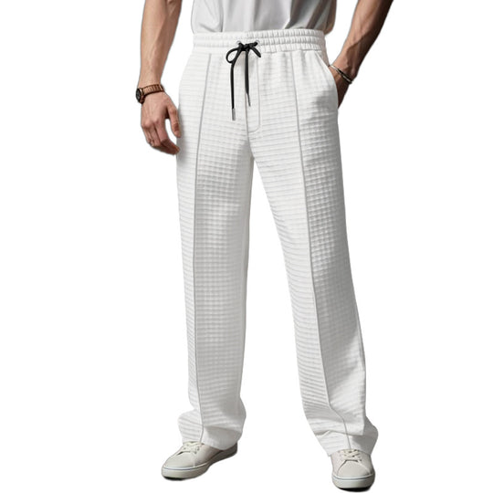 Herren Relaxed-Fit Freizeit-Hose mit strukturierter Karooptik, elastischem Bund & Kordelzug EB