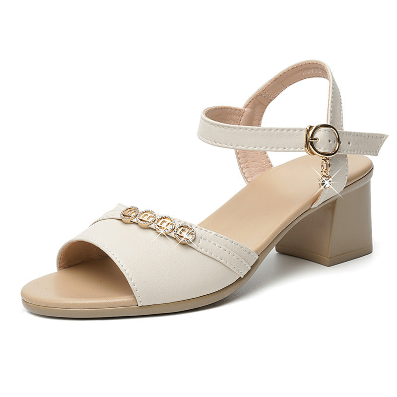 Damen Elegante Riemchen Sandaletten mit dekorativem Schmuckdetail und bequemem Blockabsatz EB