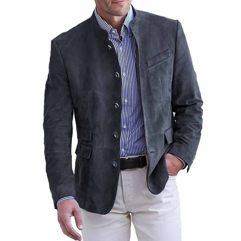 Herren Veloursleder Blazer mit Stehkragen und Pattentaschen EB