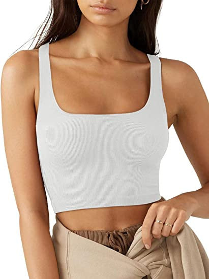 Damen cropped Top mit breiten Trägern und feinem Rippenmuster EB