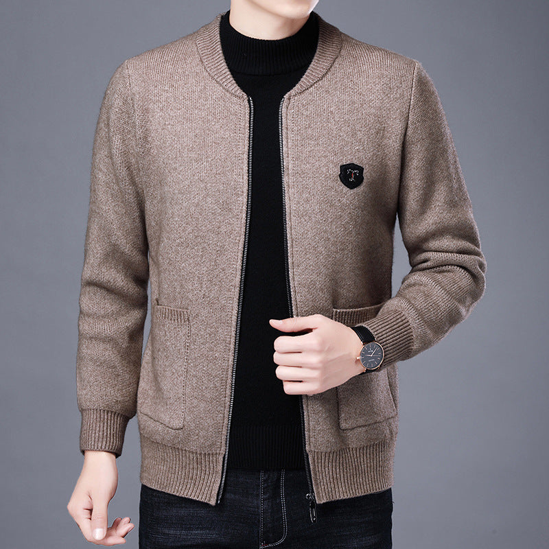 Herren Klassische Strickjacke mit Reißverschluss und aufgesetzten Taschen EB