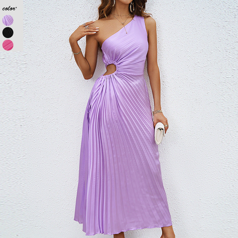 Damen Plissiertes Maxikleid mit asymmetrischem Schnitt und eleganter Drapierung EB