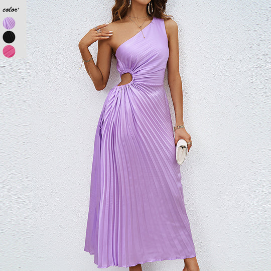 Damen Plissiertes Maxikleid mit asymmetrischem Schnitt und eleganter Drapierung EB