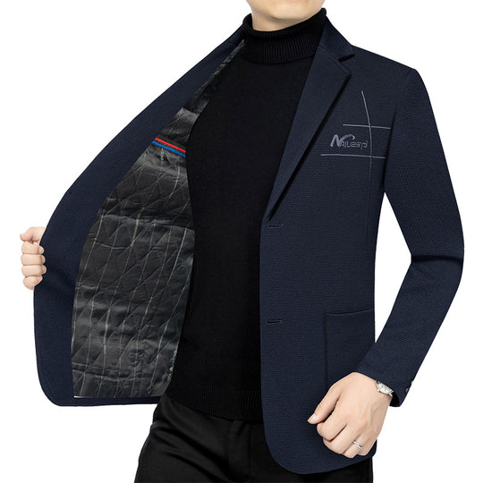 Herren elegantes halbgefüttertes Struktur-Sakko mit gesteppter Thermo-Innenfütterung und aufgesetzten Taschen EB