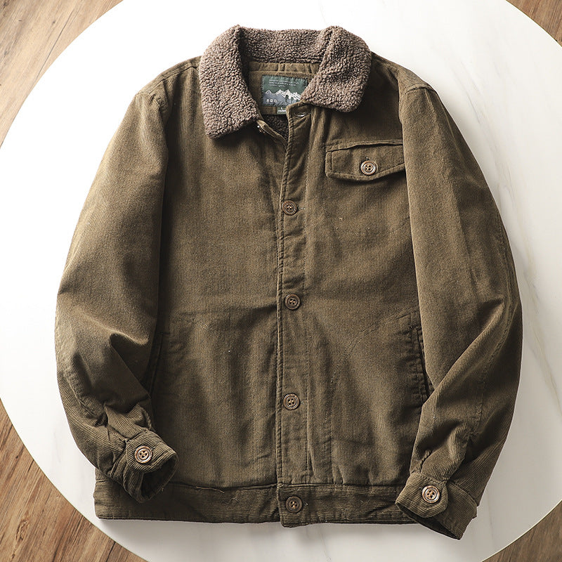 Herren nan gefütterte Cordjacke mit Teddykragen, Knopfleiste und aufgesetzten Taschen EB