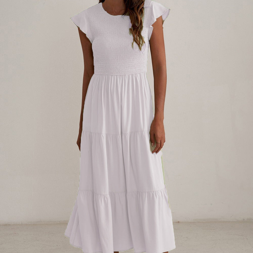 Damen Maxikleid mit voluminösen Rüschen und elastischem Rücken EB