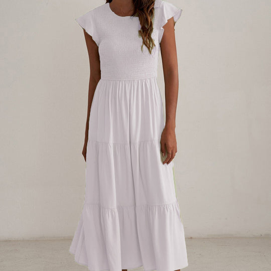 Damen Maxikleid mit voluminösen Rüschen und elastischem Rücken EB