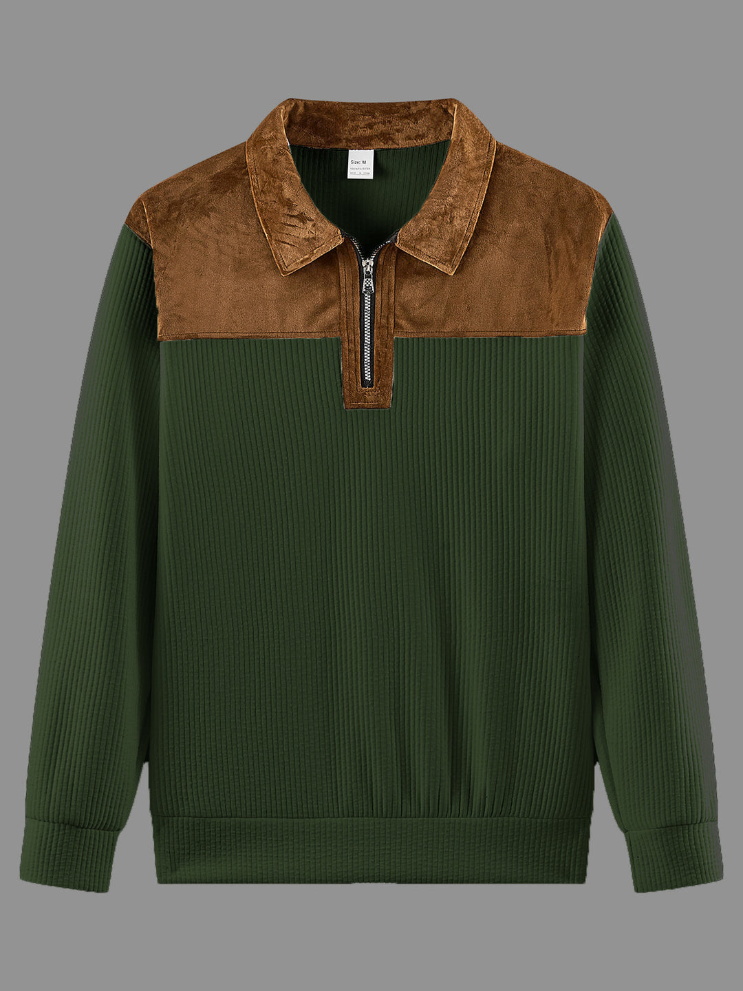 Unisex nan feinstrukturierter Strickpullover mit halbem Reißverschlusskragen und Samtbesatz EB