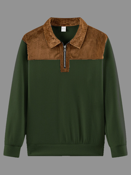 Unisex nan feinstrukturierter Strickpullover mit halbem Reißverschlusskragen und Samtbesatz EB