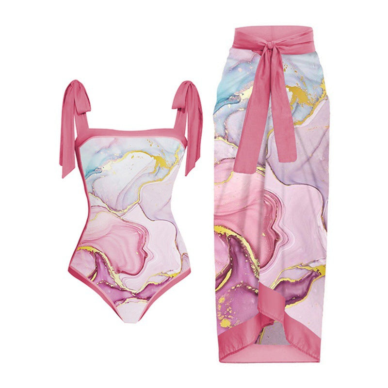 Damen Bikini-Set mit floralem Design und elegantem Überrock EB
