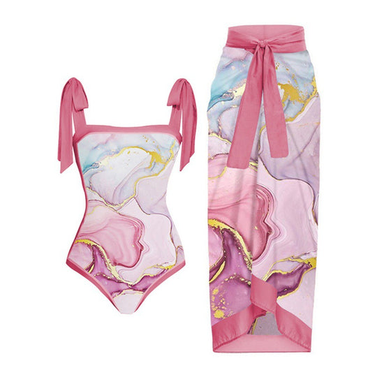 Damen Bikini-Set mit floralem Design und elegantem Überrock EB