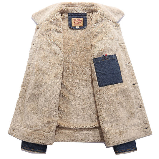 Herren Denim-Workerjacke mit wärmender Teddyfleece-Innenlage und Sherpa-Kragen EB