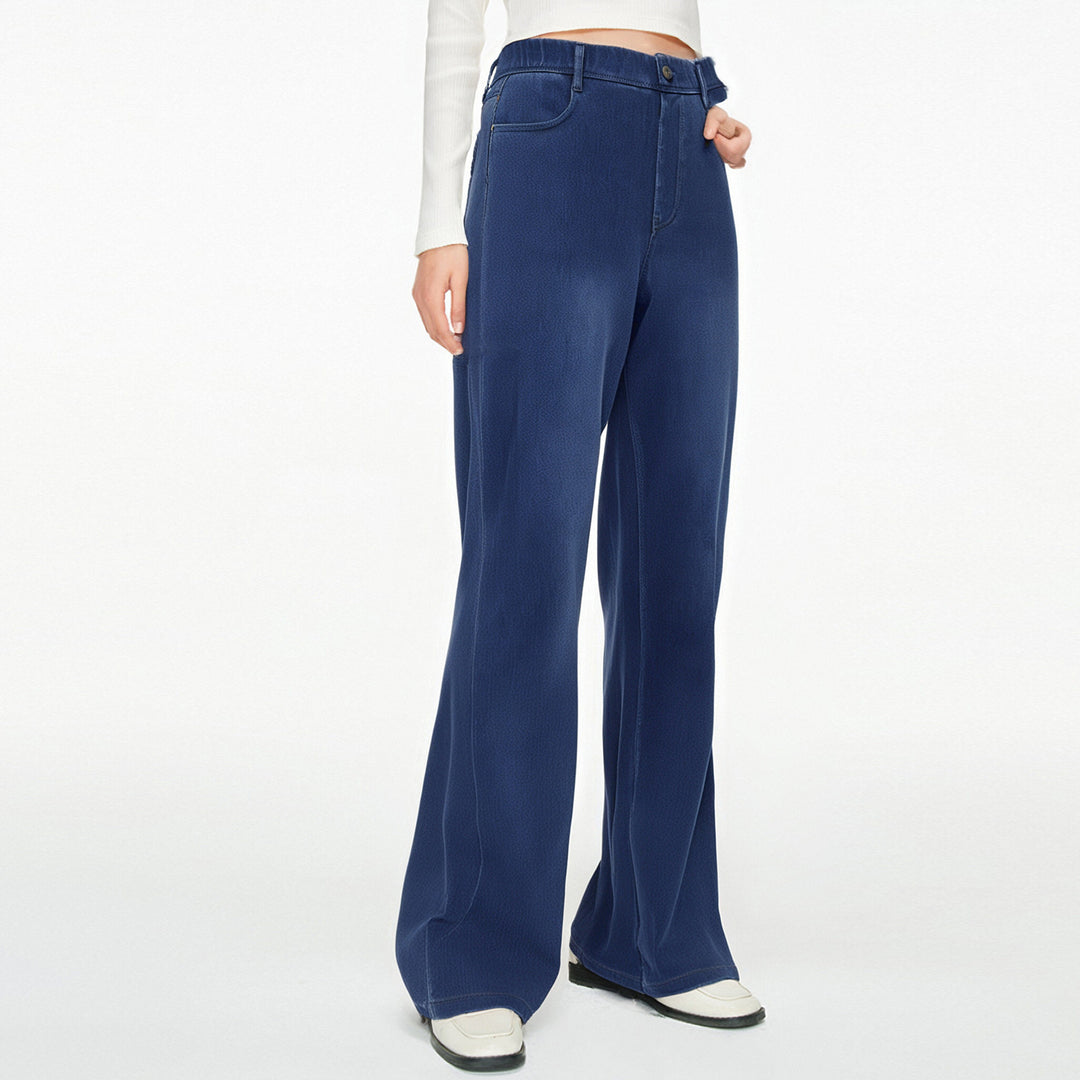 Damen weite Jeanshose mit hohen Bündchen und komfortablem Schnitt EB