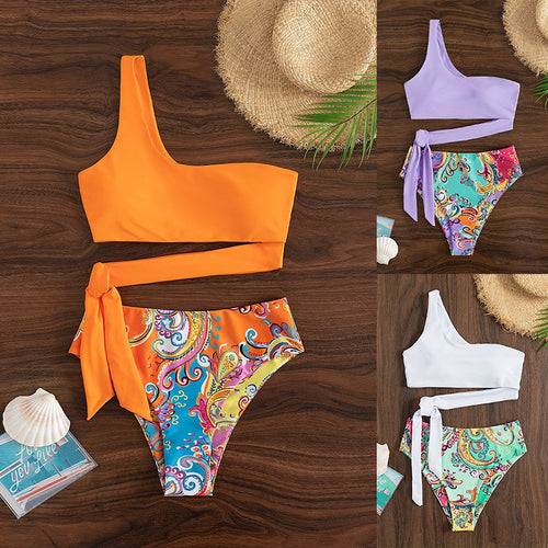 Damen Triangel-Bikini mit modischem asymmetrischem Oberteil und hohem Bund EB