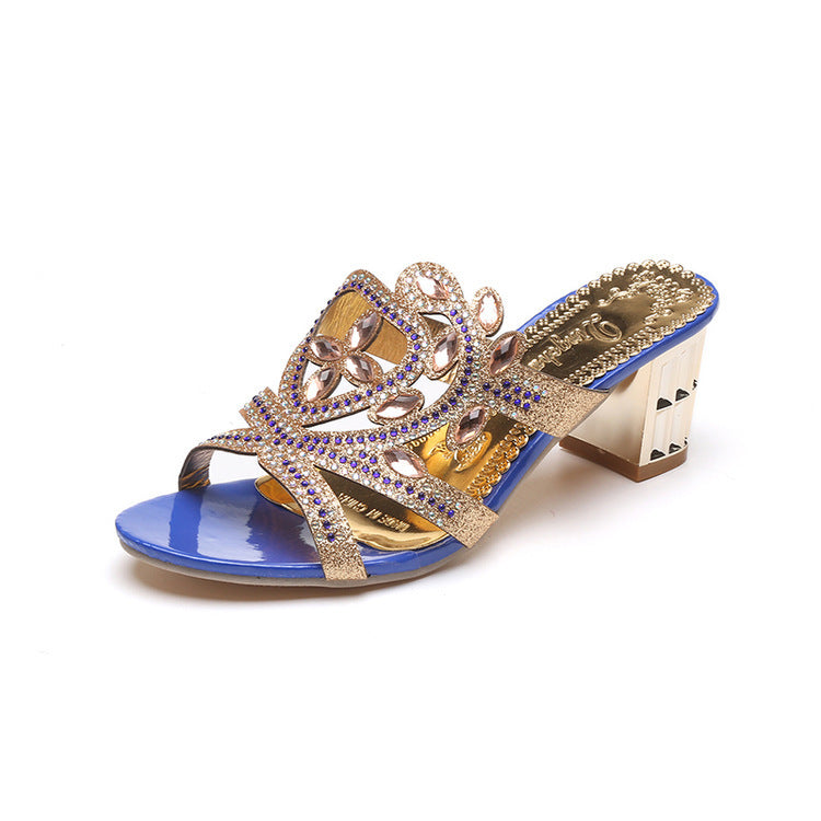 Damen Mules mit funkelndem Schmuck und komfortablem Blockabsatz EB