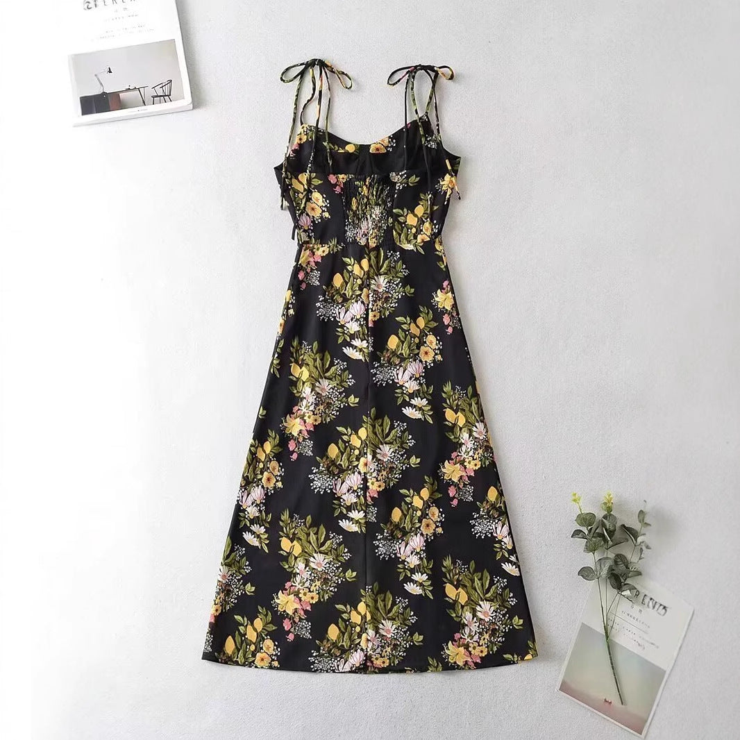 Damen Maxikleid mit floralem Design und zarten Spaghettiträgern EB