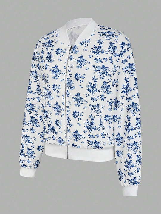 Damen elegante Bomberjacke mit floralem Design EB